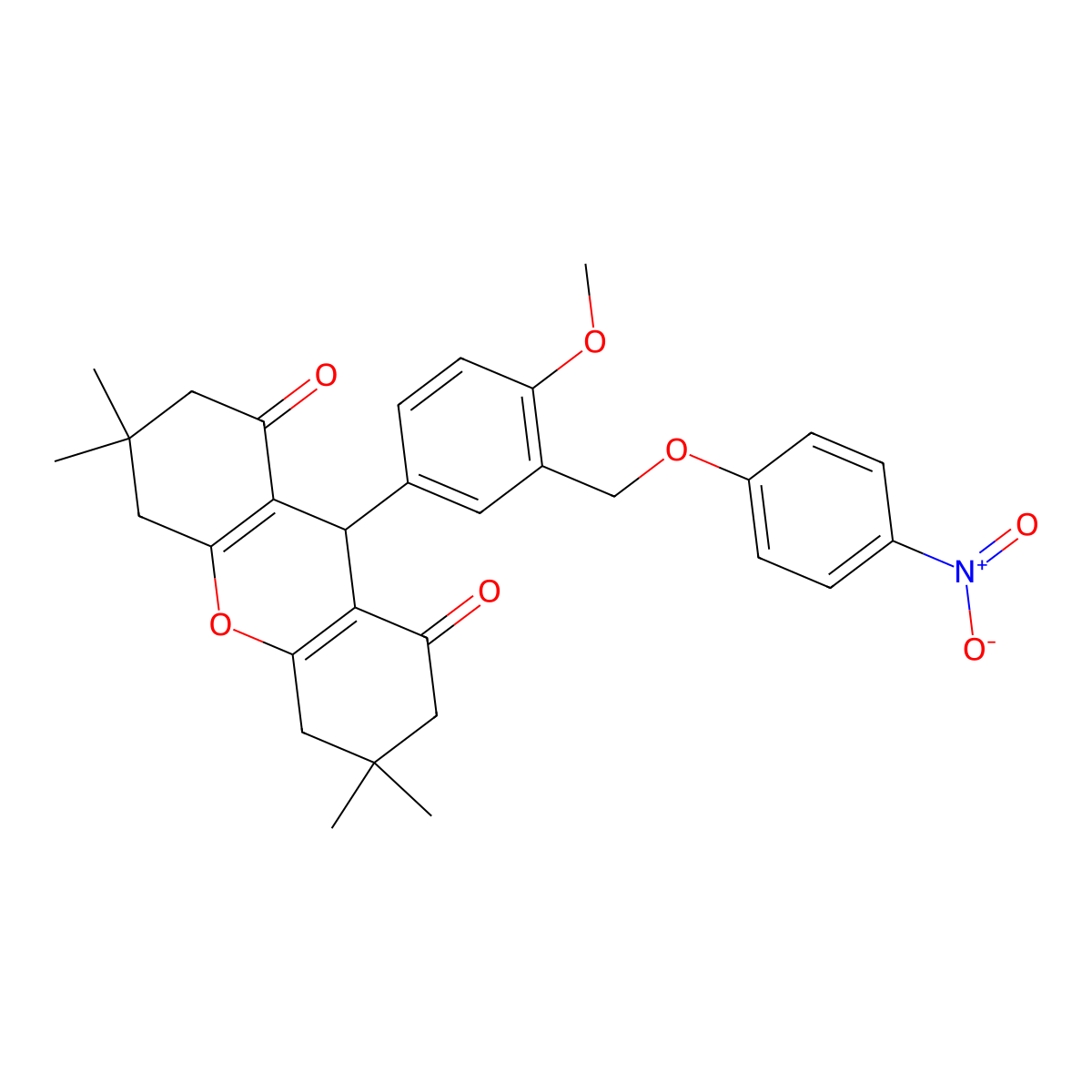 9-[4-methoxy-3-[(4-nitrophenoxy)methyl]phenyl]-3,3,6,6-tetramethyl-4,5,7,9-tetrahydro-2H-xanthene-1,8-dione molecular structure, CAS 381702-67-6