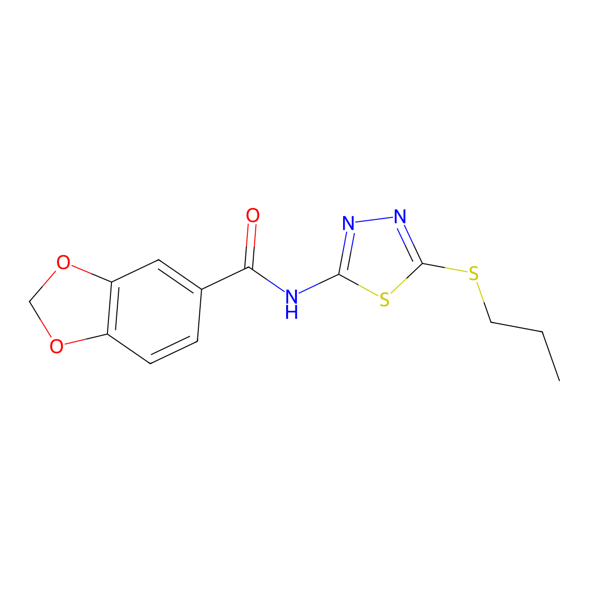 N-(5-propylsulfanyl-1,3,4-thiadiazol-2-yl)-1,3-benzodioxole-5-carboxamide molecular structure, CAS 381702-73-4