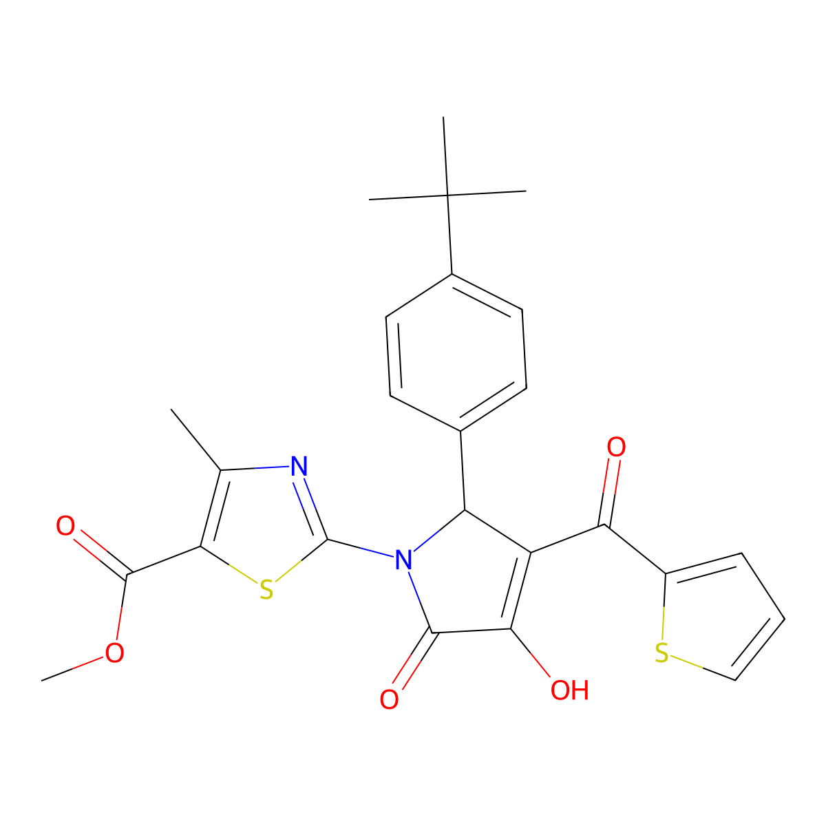 methyl 2-[2-(4-tert-butylphenyl)-4-hydroxy-5-oxo-3-(thiophen-2-ylcarbonyl)-2,5-dihydro-1H-pyrrol-1-yl]-4-methyl-1,3-thiazole-5-carboxylate molecular structure, CAS 381702-74-5