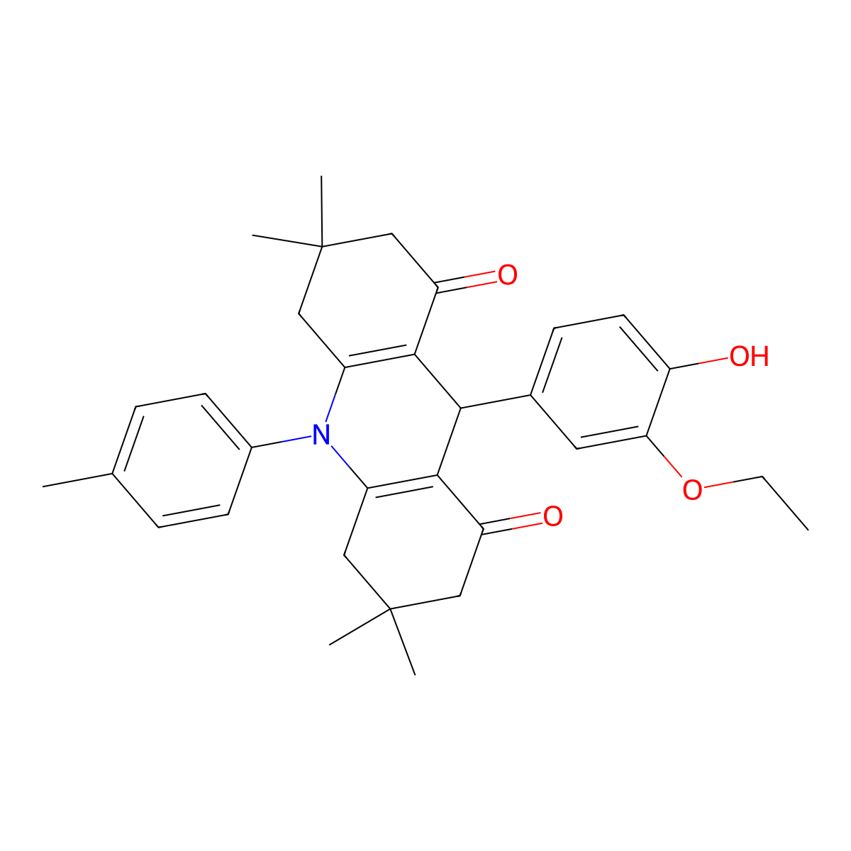 9-(3-ethoxy-4-hydroxyphenyl)-3,3,6,6-tetramethyl-10-(4-methylphenyl)-4,5,7,9-tetrahydro-2H-acridine-1,8-dione molecular structure, CAS 381702-82-5