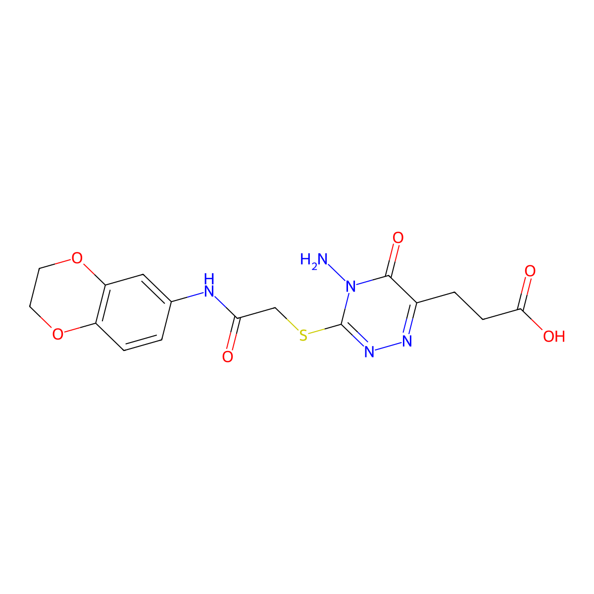 3-[4-Amino-3-[2-(2,3-dihydro-1,4-benzodioxin-6-ylamino)-2-oxoethyl]sulfanyl-5-oxo-1,2,4-triazin-6-yl]propanoic acid molecular structure, CAS 381702-91-6