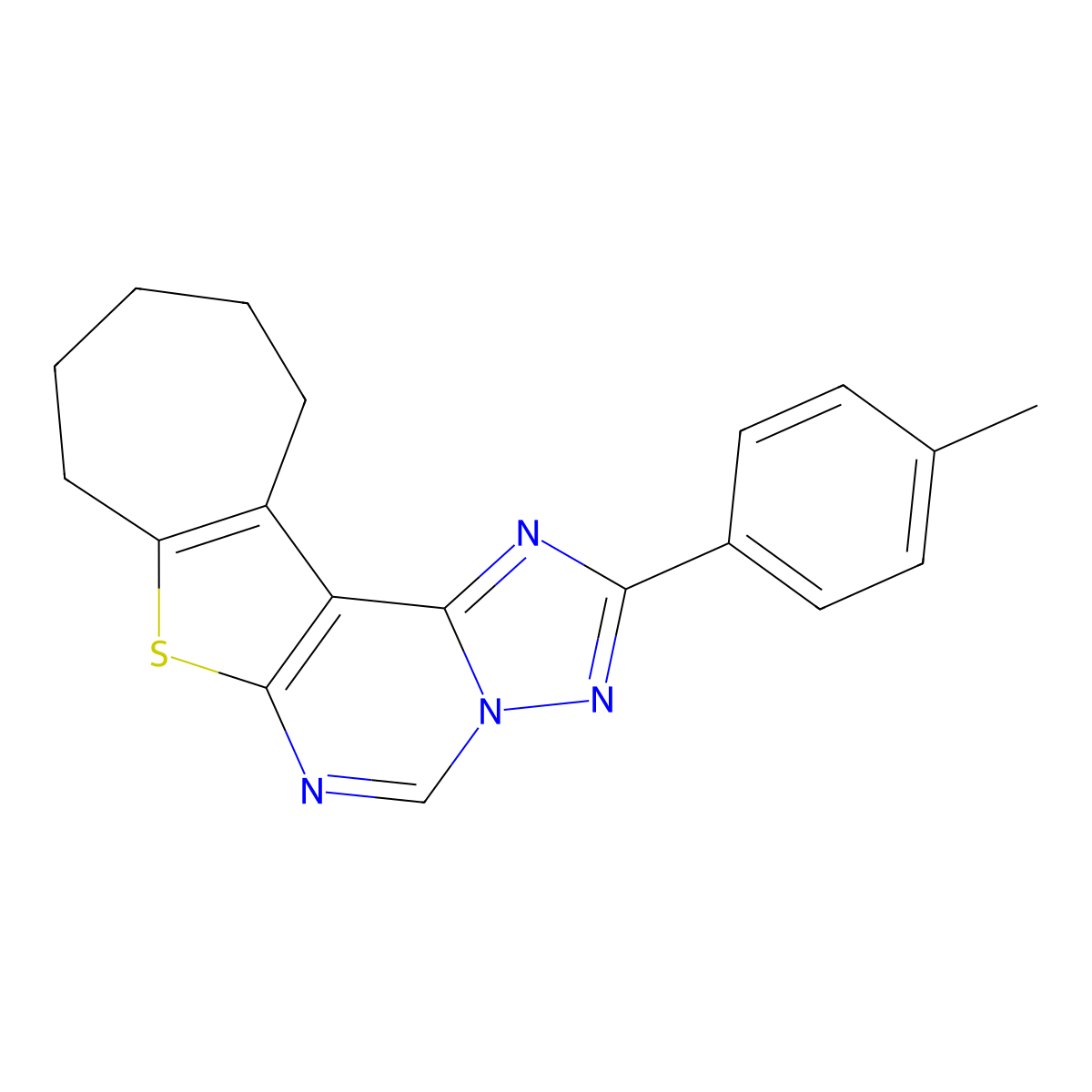 2-(4-methylphenyl)-9,10,11,12-tetrahydro-8H-cyclohepta[4,5]thieno[3,2-e][1,2,4]triazolo[1,5-c]pyrimidine molecular structure, CAS 381703-06-6