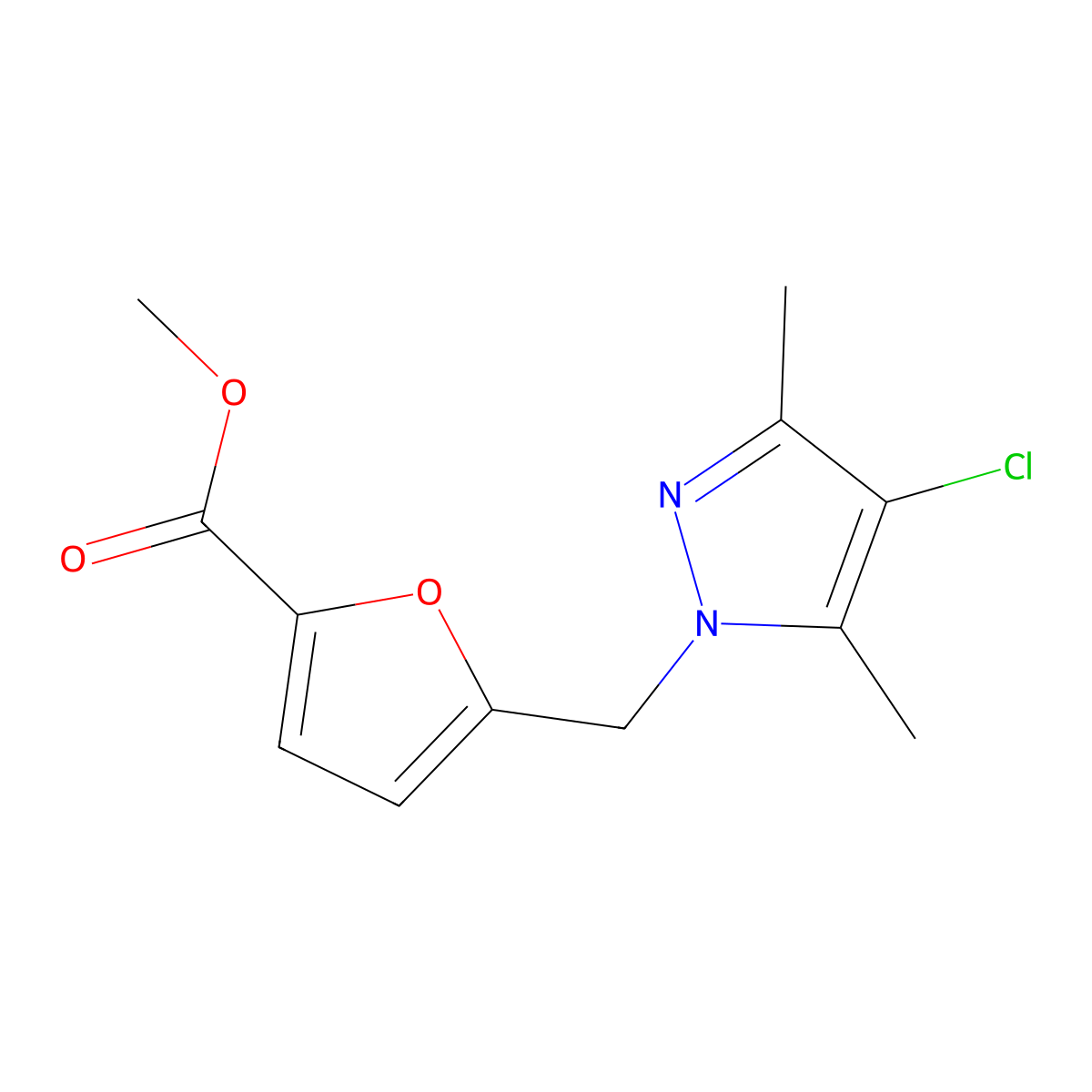 methyl 5-[(4-chloro-3,5-dimethyl-1H-pyrazol-1-yl)methyl]-2-furoate molecular structure, CAS 381703-08-8