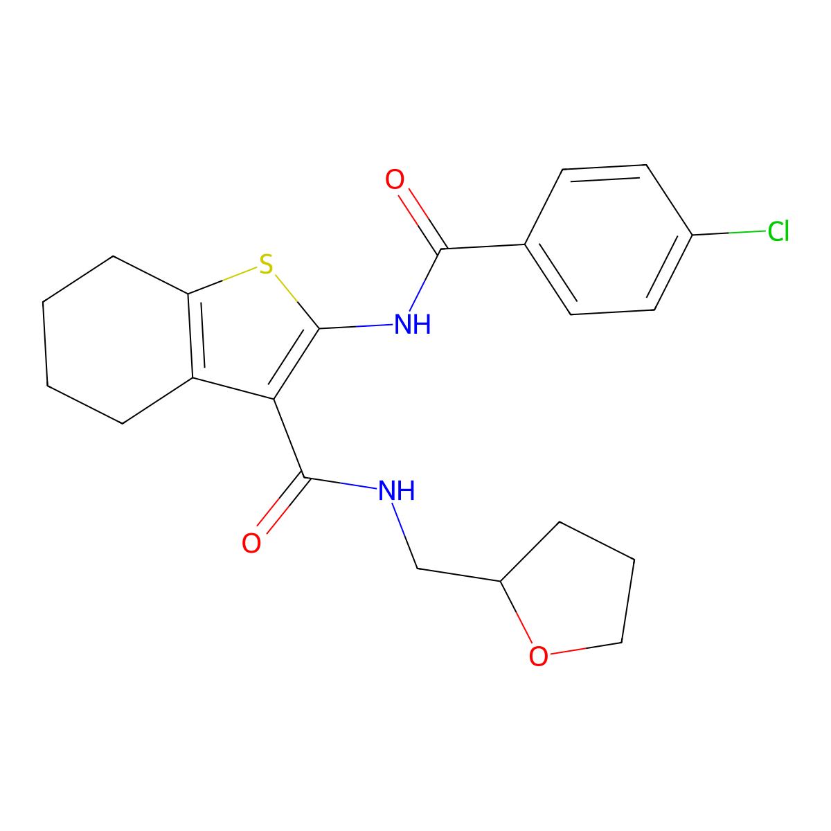 2-[(4-chlorobenzoyl)amino]-N-(oxolan-2-ylmethyl)-4,5,6,7-tetrahydro-1-benzothiophene-3-carboxamide molecular structure, CAS 381703-16-8
