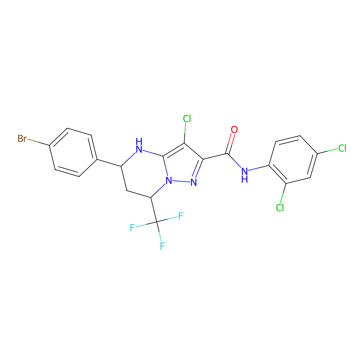 5-(4-bromophenyl)-3-chloro-N-(2,4-dichlorophenyl)-7-(trifluoromethyl)-4,5,6,7-tetrahydropyrazolo[1,5-a]pyrimidine-2-carboxamide molecular structure, CAS 381704-79-6