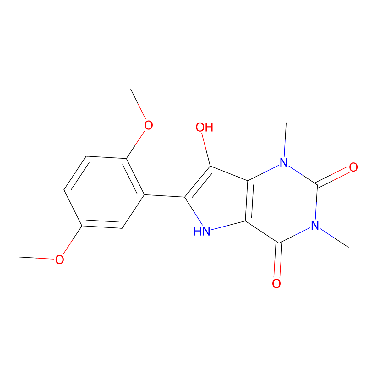 6-(2,5-dimethoxyphenyl)-7-hydroxy-1,3-dimethyl-5H-pyrrolo[3,2-d]pyrimidine-2,4-dione molecular structure, CAS 381705-88-0