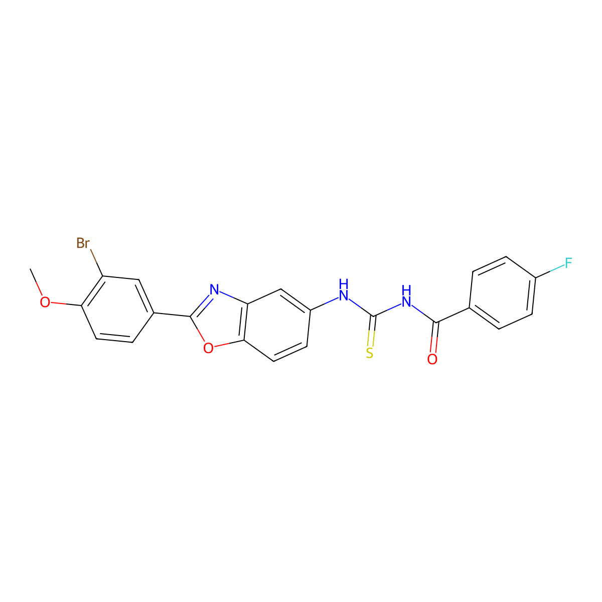 N-[[2-(3-bromo-4-methoxyphenyl)-1,3-benzoxazol-5-yl]carbamothioyl]-4-fluorobenzamide molecular structure, CAS 381706-04-3