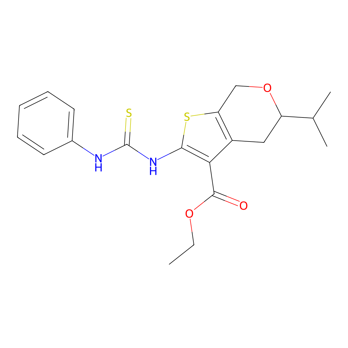 ethyl 2-(phenylcarbamothioylamino)-5-propan-2-yl-5,7-dihydro-4H-thieno[2,3-c]pyran-3-carboxylate molecular structure, CAS 381706-70-3