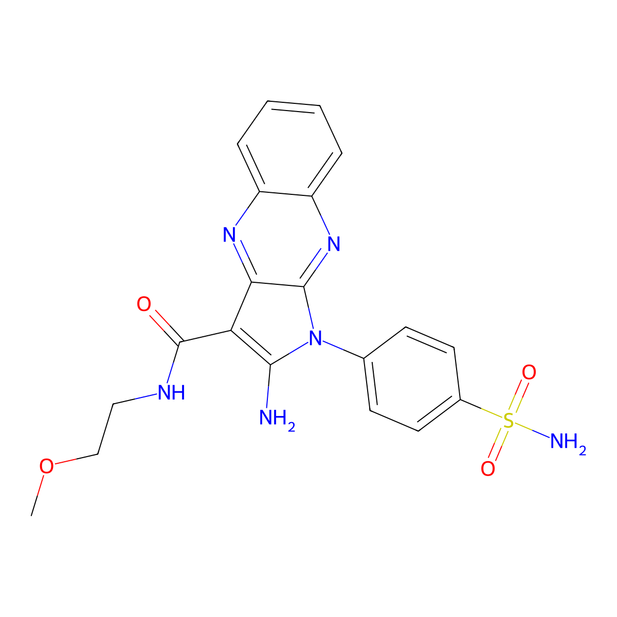 2-amino-N-(2-methoxyethyl)-1-(4-sulfamoylphenyl)-1H-pyrrolo[2,3-b]quinoxaline-3-carboxamide molecular structure, CAS 381707-84-2