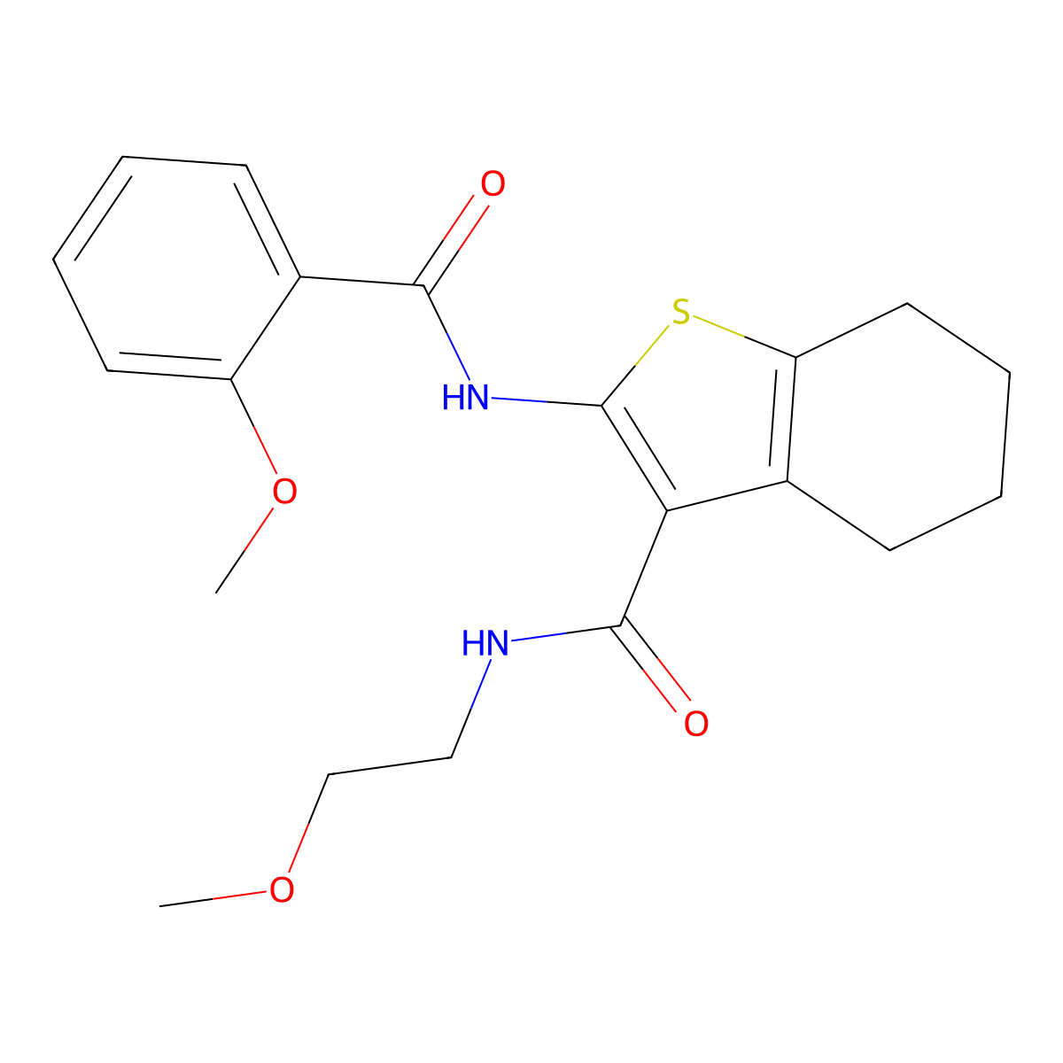 2-(2-methoxybenzamido)-N-(2-methoxyethyl)-4,5,6,7-tetrahydrobenzo[b]thiophene-3-carboxamide molecular structure, CAS 381708-25-4