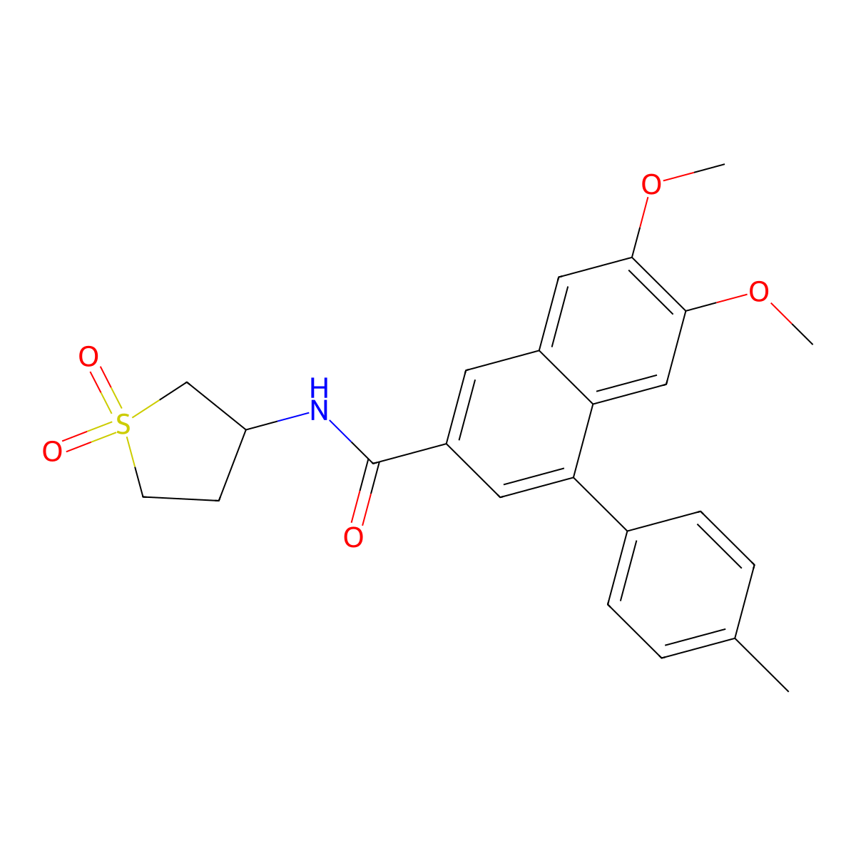 N-(1,1-dioxothiolan-3-yl)-6,7-dimethoxy-4-(4-methylphenyl)naphthalene-2-carboxamide molecular structure, CAS 381709-36-0