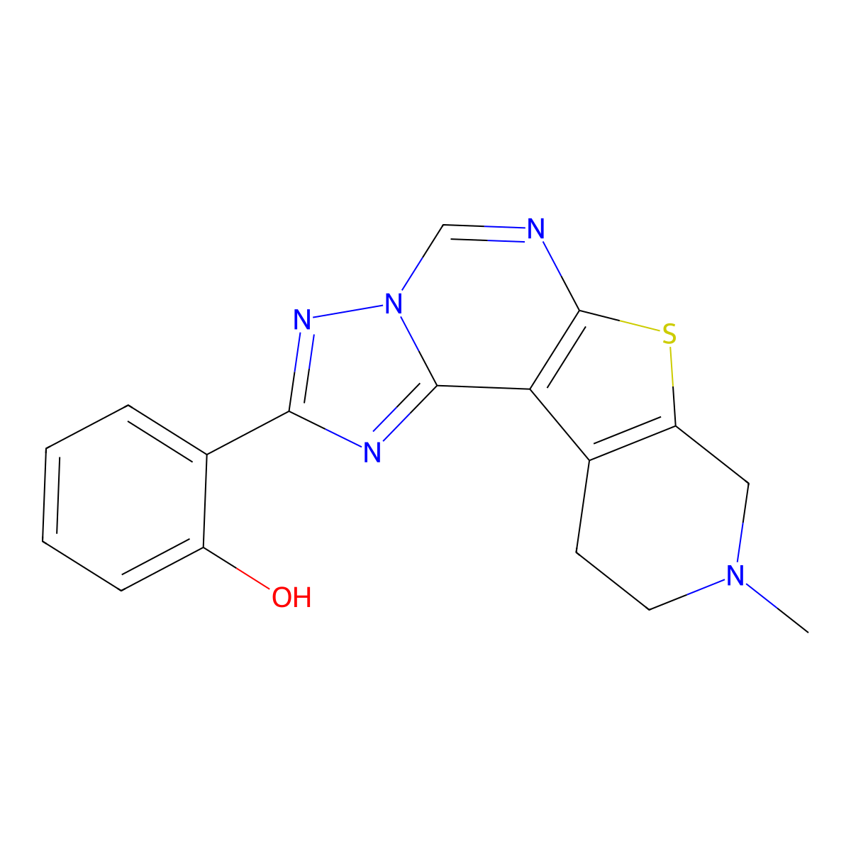 2-(9-Methyl-8,9,10,11-tetrahydropyrido[4',3':4,5]thieno[3,2-e][1,2,4]triazolo[1,5-c]pyrimidin-2-yl)phenol molecular structure, CAS 381709-57-5