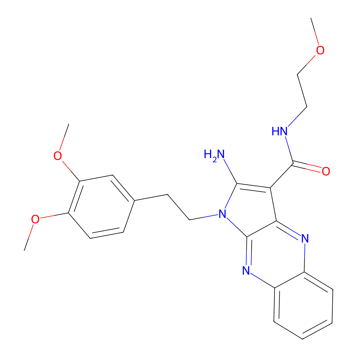 2-amino-1-[2-(3,4-dimethoxyphenyl)ethyl]-N-(2-methoxyethyl)-1H-pyrrolo[2,3-b]quinoxaline-3-carboxamide molecular structure, CAS 381709-88-2