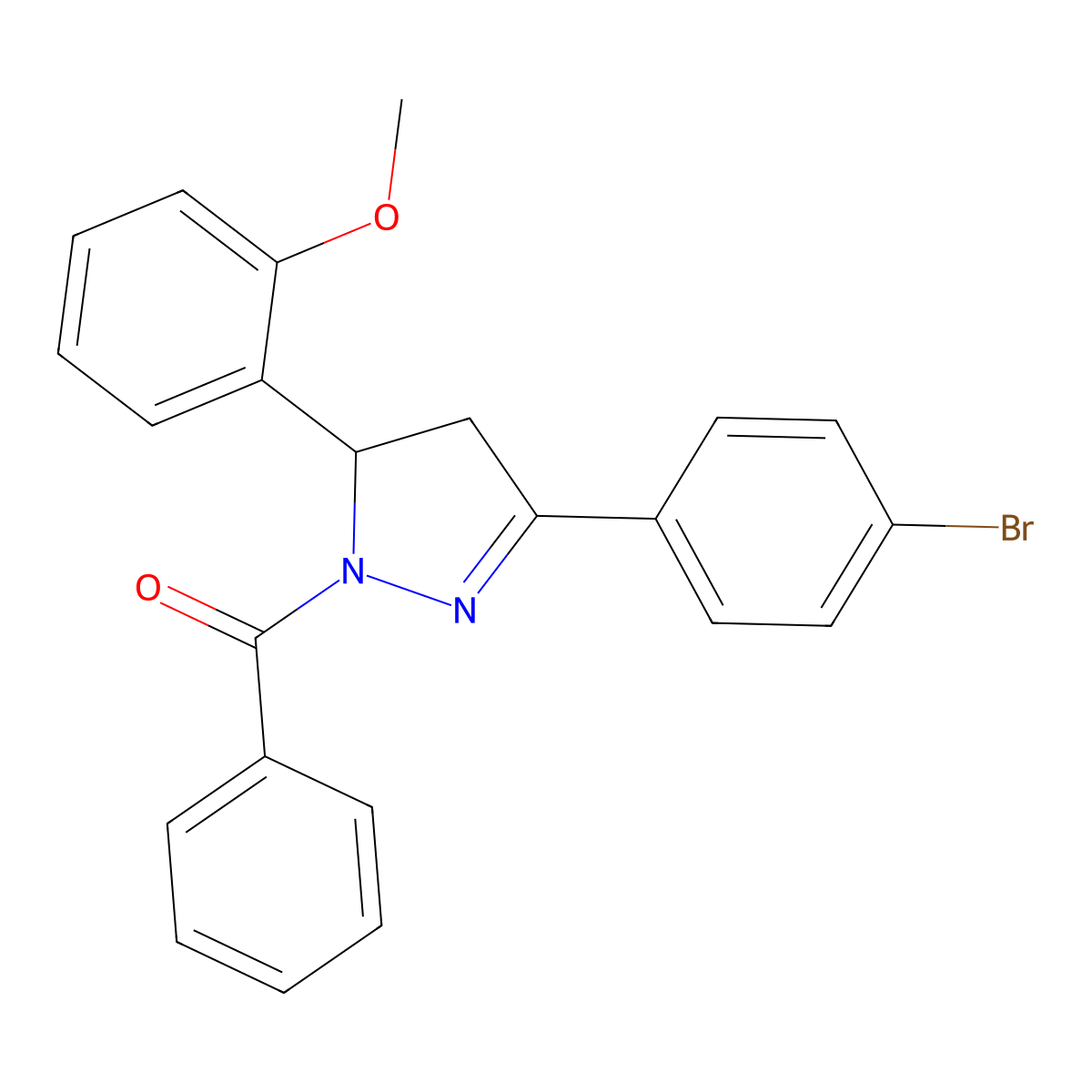 (3-(4-bromophenyl)-5-(2-methoxyphenyl)-4,5-dihydro-1H-pyrazol-1-yl)(phenyl)methanone molecular structure, CAS 381709-90-6
