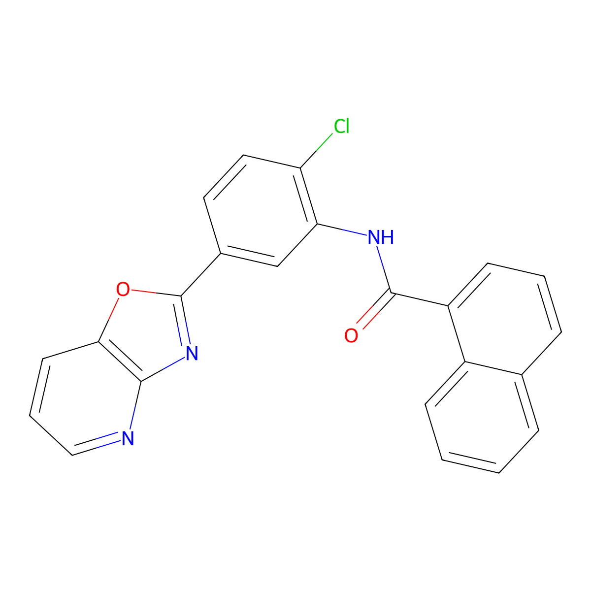 N-[2-chloro-5-([1,3]oxazolo[4,5-b]pyridin-2-yl)phenyl]naphthalene-1-carboxamide molecular structure, CAS 381709-92-8
