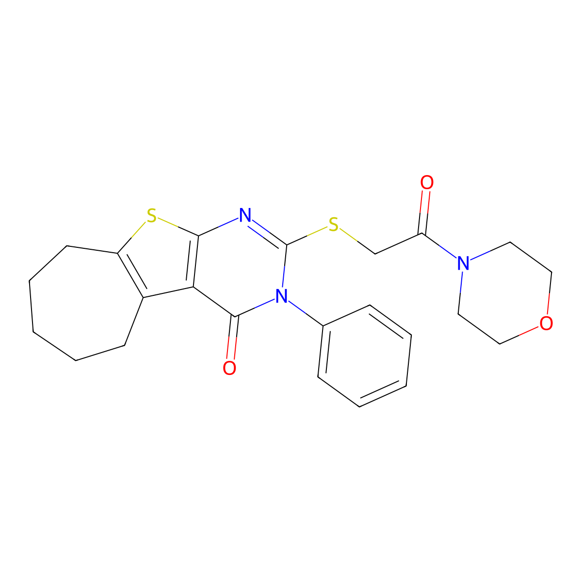 2-((2-morpholino-2-oxoethyl)thio)-3-phenyl-6,7,8,9-tetrahydro-3H-cyclohepta[4,5]thieno[2,3-d]pyrimidin-4(5H)-one molecular structure, CAS 381710-02-7