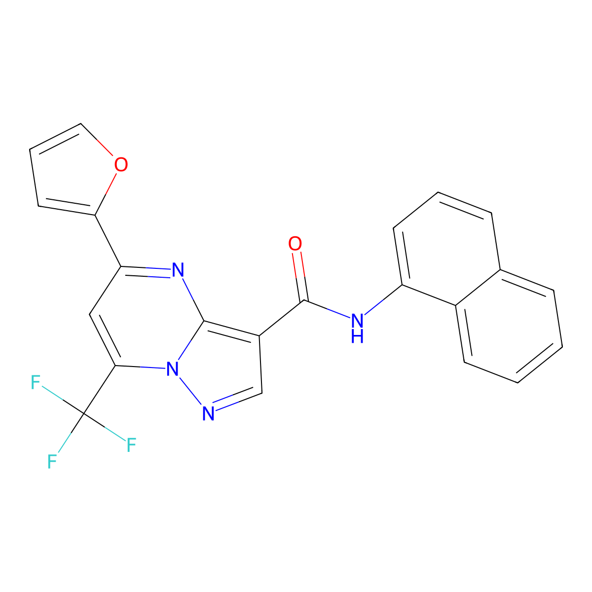 5-(furan-2-yl)-N-naphthalen-1-yl-7-(trifluoromethyl)pyrazolo[1,5-a]pyrimidine-3-carboxamide molecular structure, CAS 381710-08-3