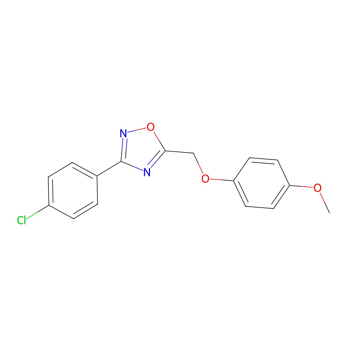 3-(4-Chlorophenyl)-5-[(4-methoxyphenoxy)methyl]-1,2,4-oxadiazole molecular structure, CAS 381710-14-1