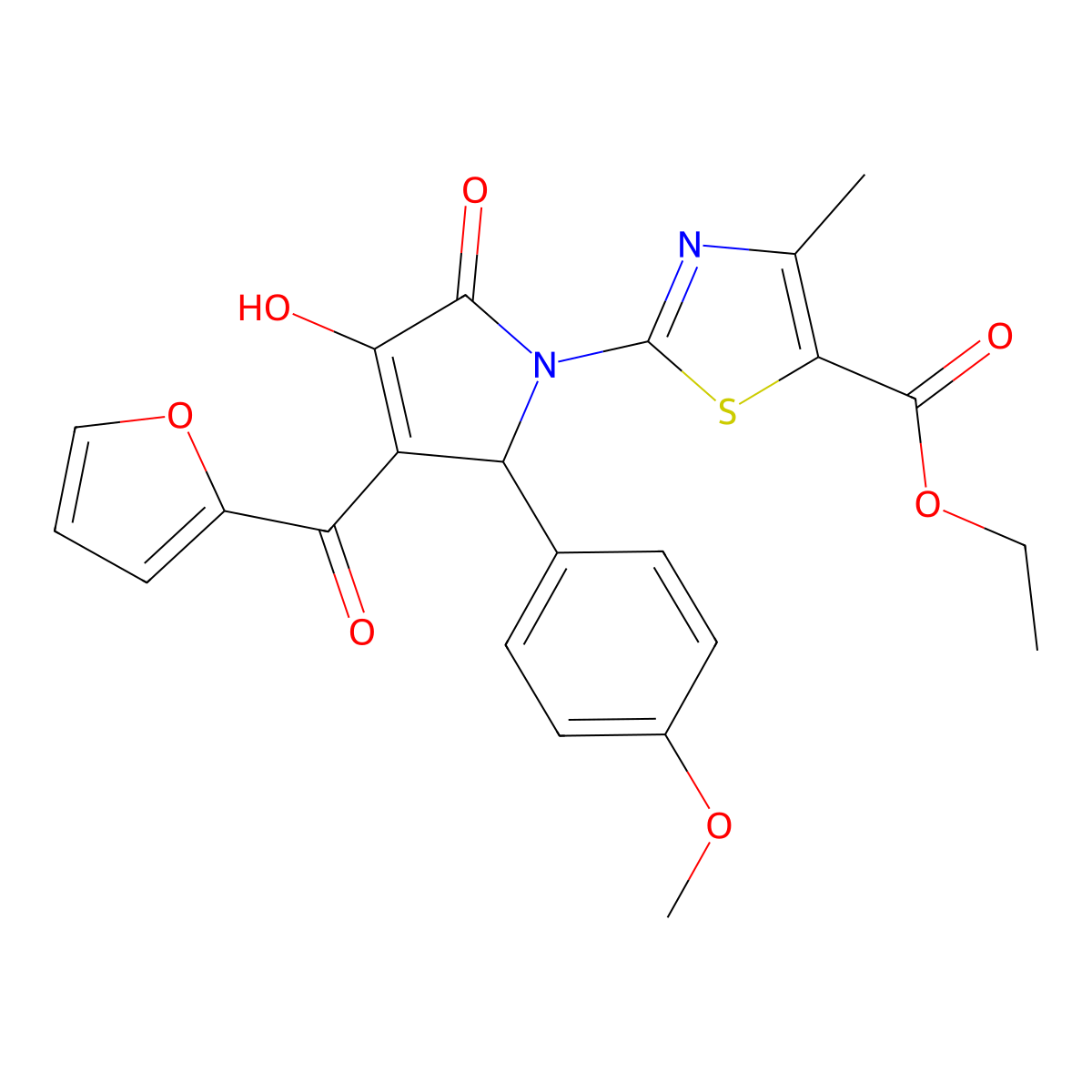 ethyl 2-[3-(furan-2-carbonyl)-4-hydroxy-2-(4-methoxyphenyl)-5-oxo-2H-pyrrol-1-yl]-4-methyl-1,3-thiazole-5-carboxylate molecular structure, CAS 381710-39-0