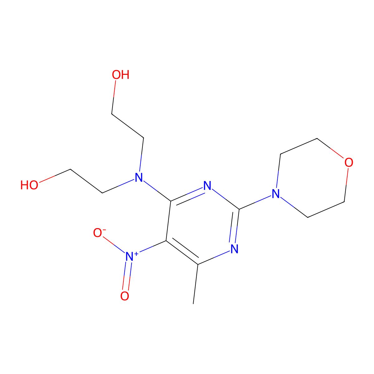 2,2'-[[6-Methyl-2-(4-morpholinyl)-5-nitro-4-pyrimidinyl]imino]bis[ethanol] molecular structure, CAS 381710-57-2