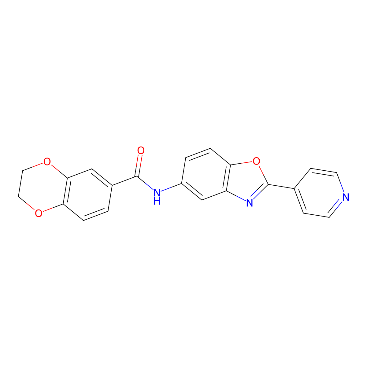N-(2-pyridin-4-yl-1,3-benzoxazol-5-yl)-2,3-dihydro-1,4-benzodioxine-6-carboxamide molecular structure, CAS 381711-16-6