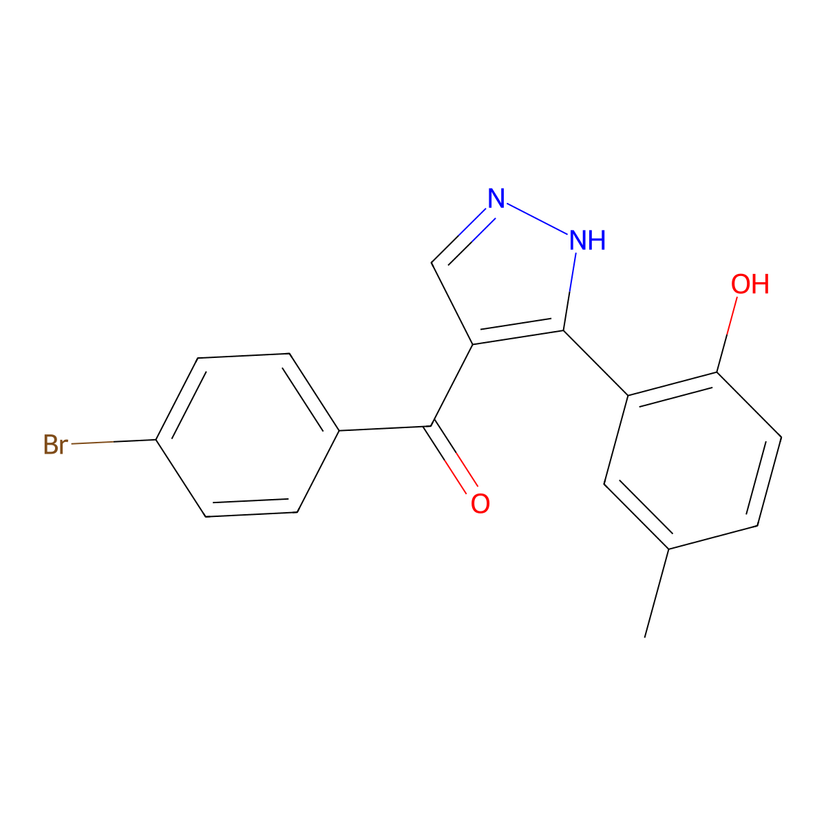(4-bromophenyl)(3-(2-hydroxy-5-methylphenyl)-1H-pyrazol-4-yl)methanone molecular structure, CAS 381711-48-4