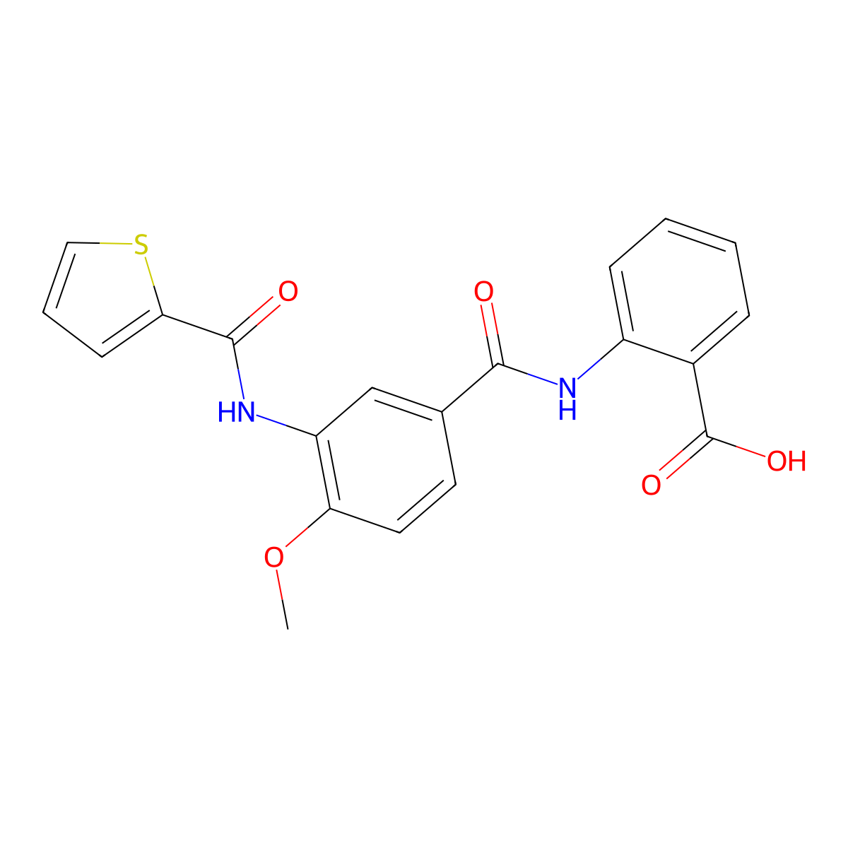 2-(4-Methoxy-3-(thiophene-2-carboxamido)benzamido)benzoic acid molecular structure, CAS 381711-52-0