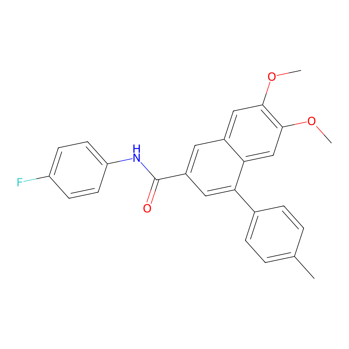 N-(4-fluorophenyl)-6,7-dimethoxy-4-(4-methylphenyl)naphthalene-2-carboxamide molecular structure, CAS 381711-57-5