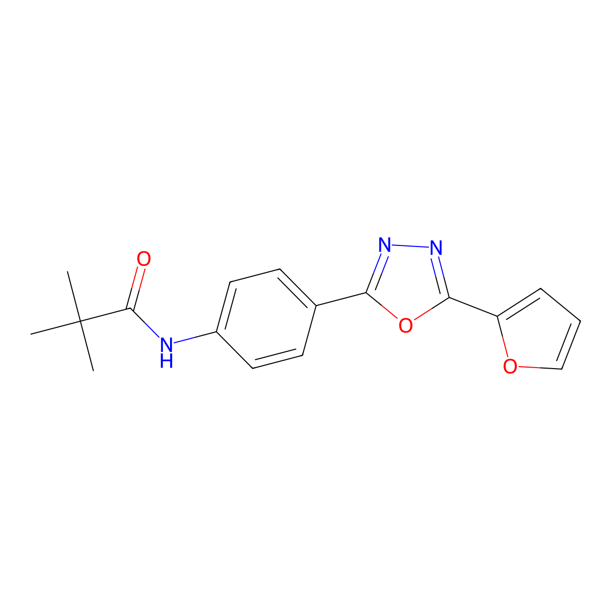 N-[4-[5-(furan-2-yl)-1,3,4-oxadiazol-2-yl]phenyl]-2,2-dimethylpropanamide molecular structure, CAS 381711-77-9