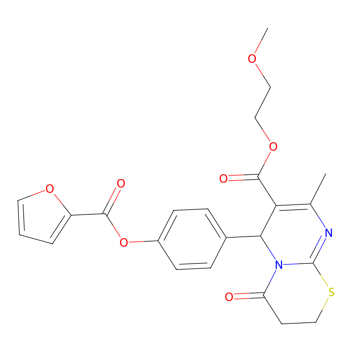 2-methoxyethyl 6-[4-(2-furoyloxy)phenyl]-8-methyl-4-oxo-3,4-dihydro-2H,6H-pyrimido[2,1-b][1,3]thiazine-7-carboxylate molecular structure, CAS 381712-13-6
