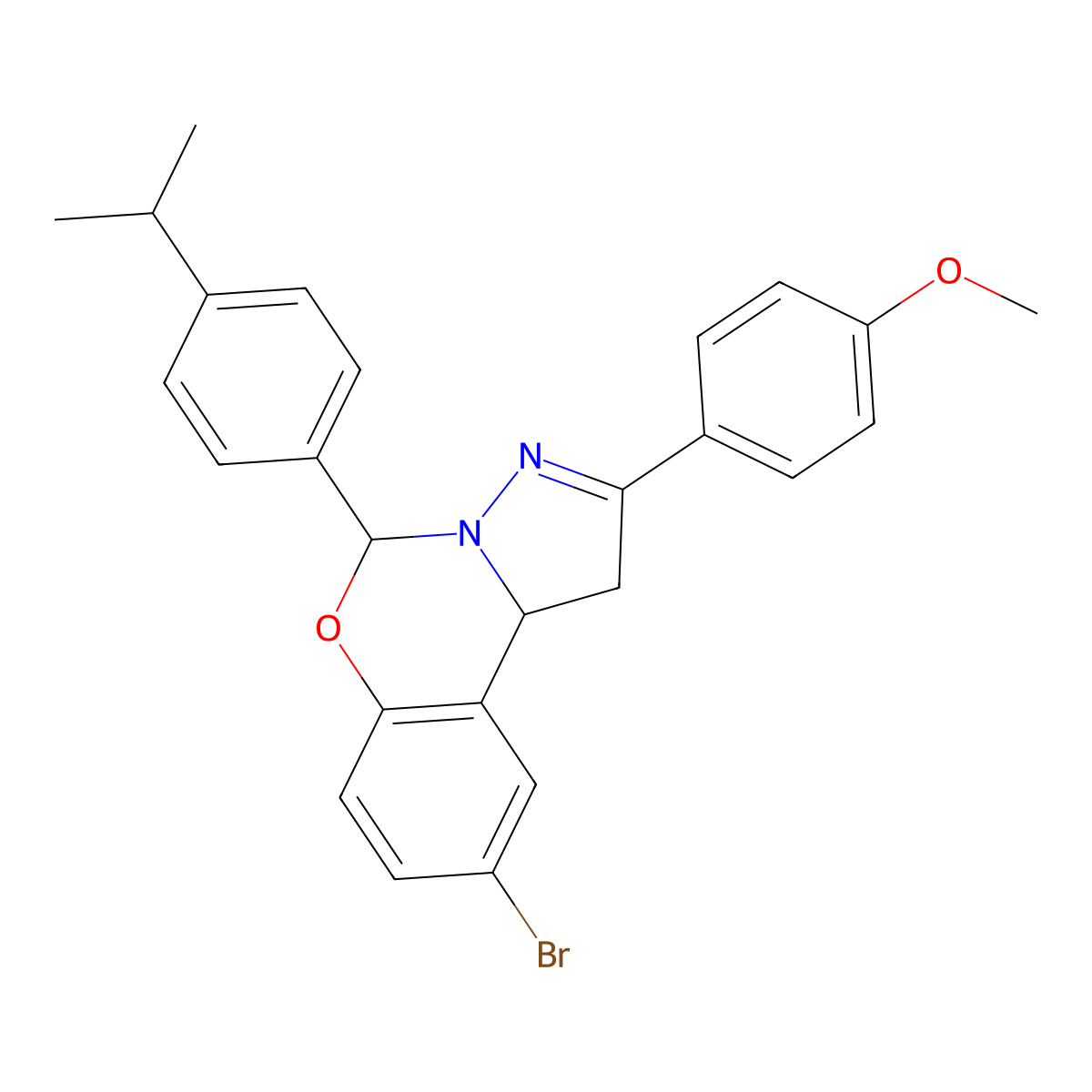 9-Bromo-5-(4-isopropylphenyl)-2-(4-methoxyphenyl)-1,10b-dihydropyrazolo[1,5-c][1,3]benzoxazine molecular structure, CAS 381712-48-7