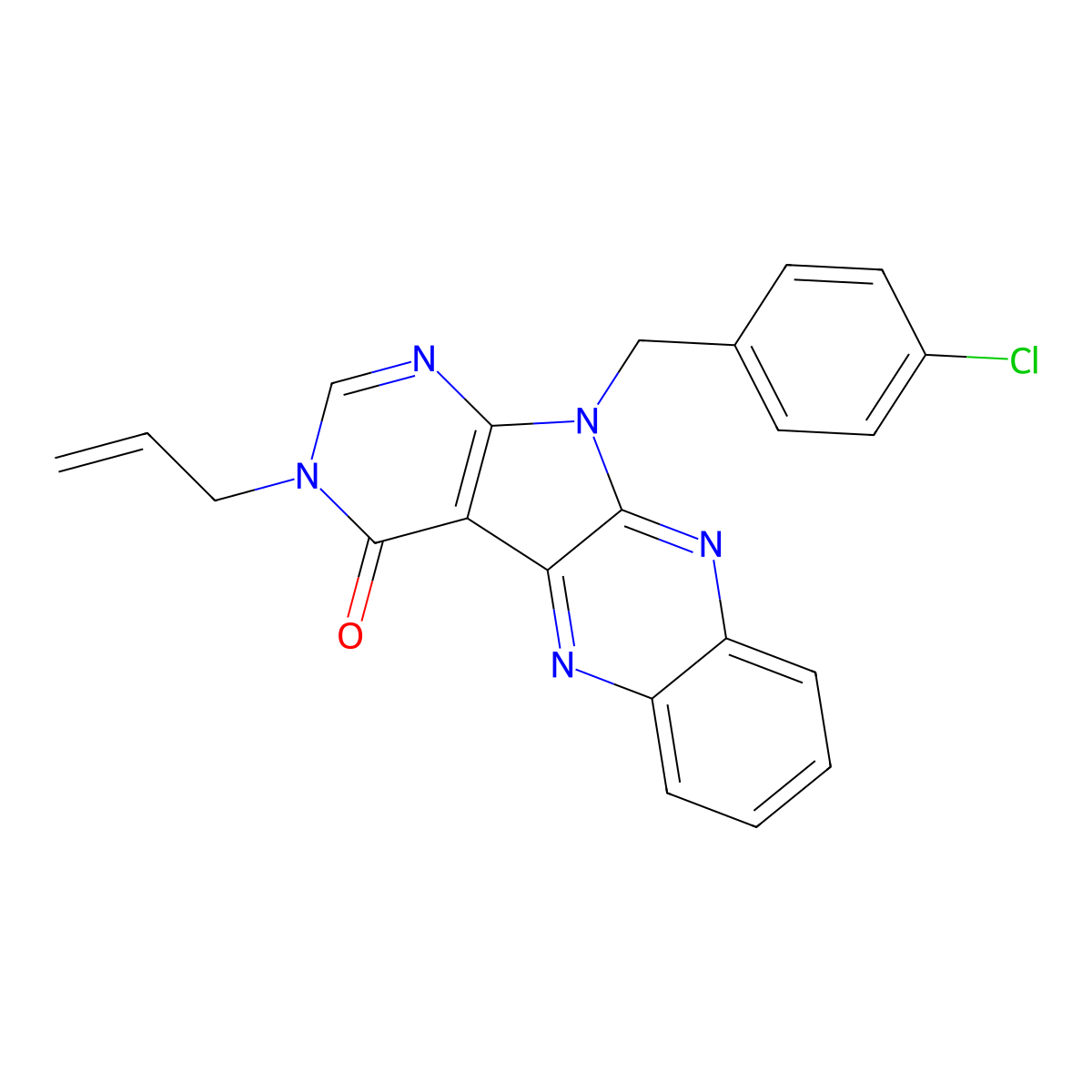 3-allyl-11-(4-chlorobenzyl)-3,11-dihydro-4H-pyrimido[5',4':4,5]pyrrolo[2,3-b]quinoxalin-4-one molecular structure, CAS 381712-64-7