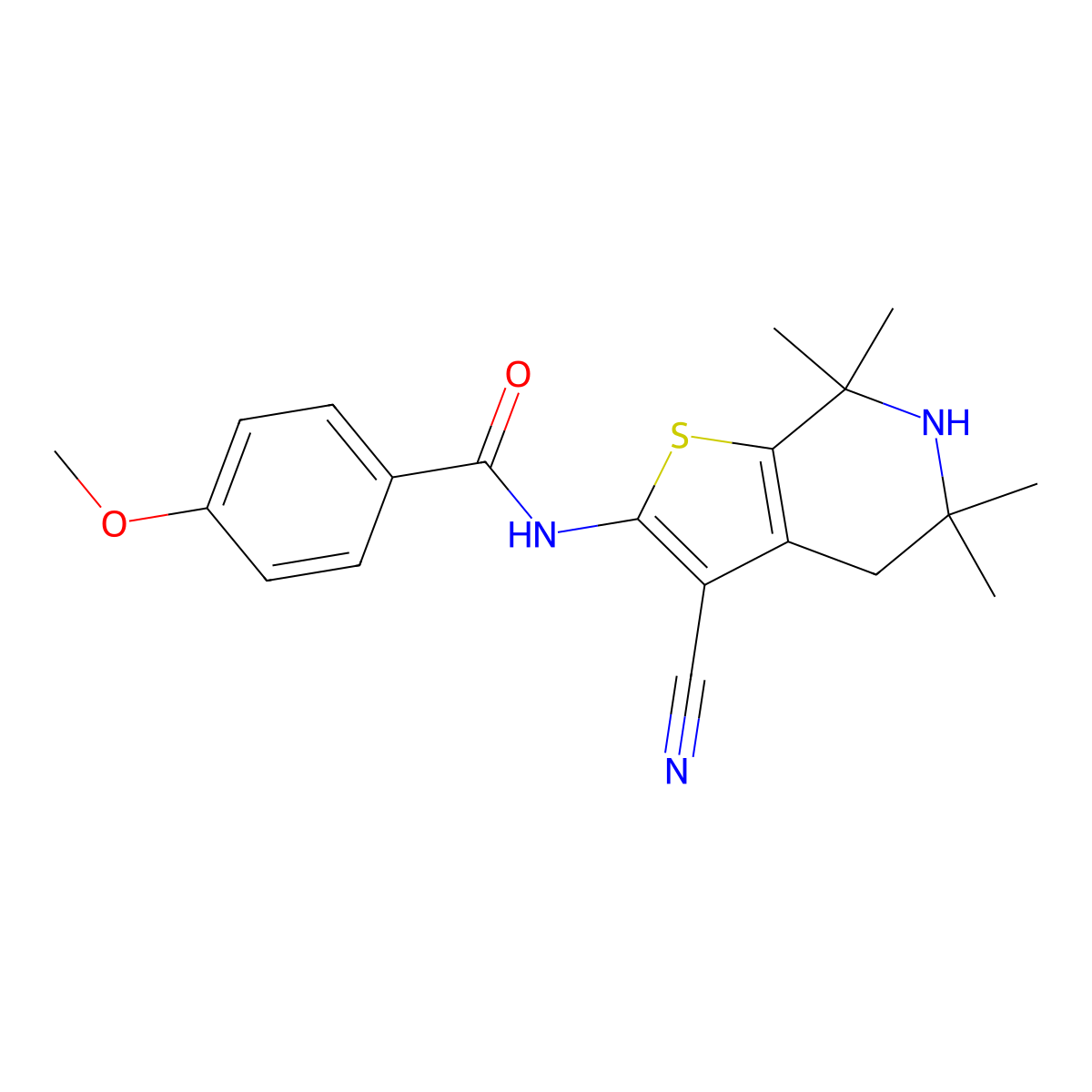 N-(3-cyano-5,5,7,7-tetramethyl-4,5,6,7-tetrahydrothieno[2,3-c]pyridin-2-yl)-4-methoxybenzamide molecular structure, CAS 381713-16-2
