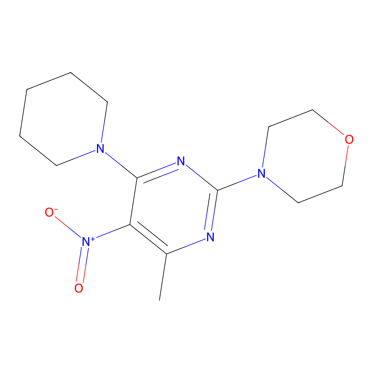 4-(4-Methyl-5-nitro-6-piperidin-1-ylpyrimidin-2-yl)morpholine molecular structure, CAS 381714-27-8