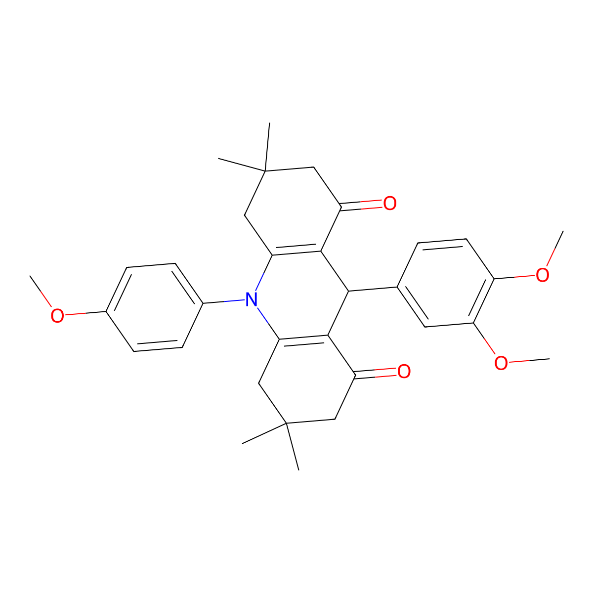 9-(3,4-dimethoxyphenyl)-10-(4-methoxyphenyl)-3,3,6,6-tetramethyl-4,5,7,9-tetrahydro-2H-acridine-1,8-dione molecular structure, CAS 381714-35-8