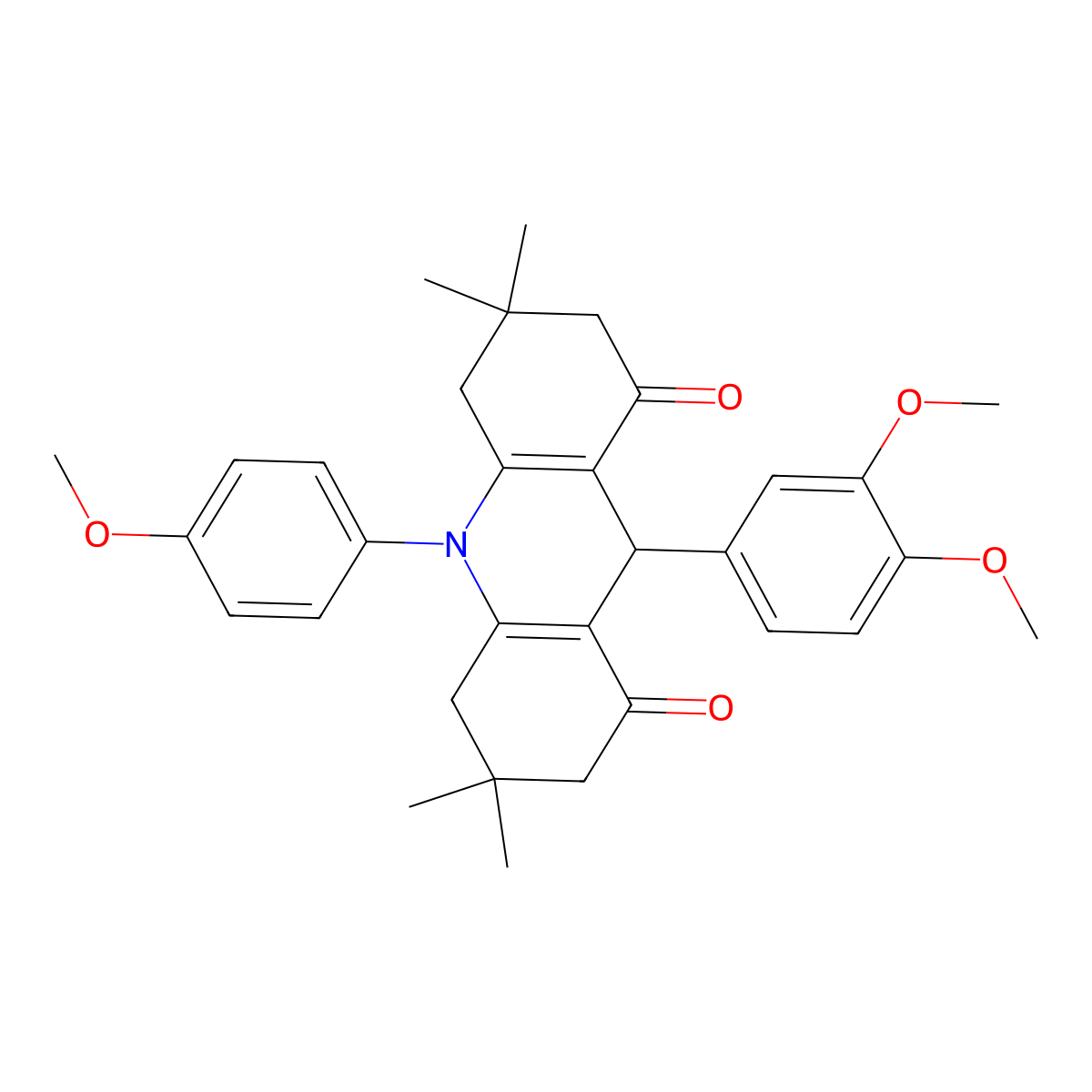 9-(3,4-dimethoxyphenyl)-10-(4-methoxyphenyl)-3,3,6,6-tetramethyl-4,5,7,9-tetrahydro-2H-acridine-1,8-dione molecular structure, CAS 381714-35-8