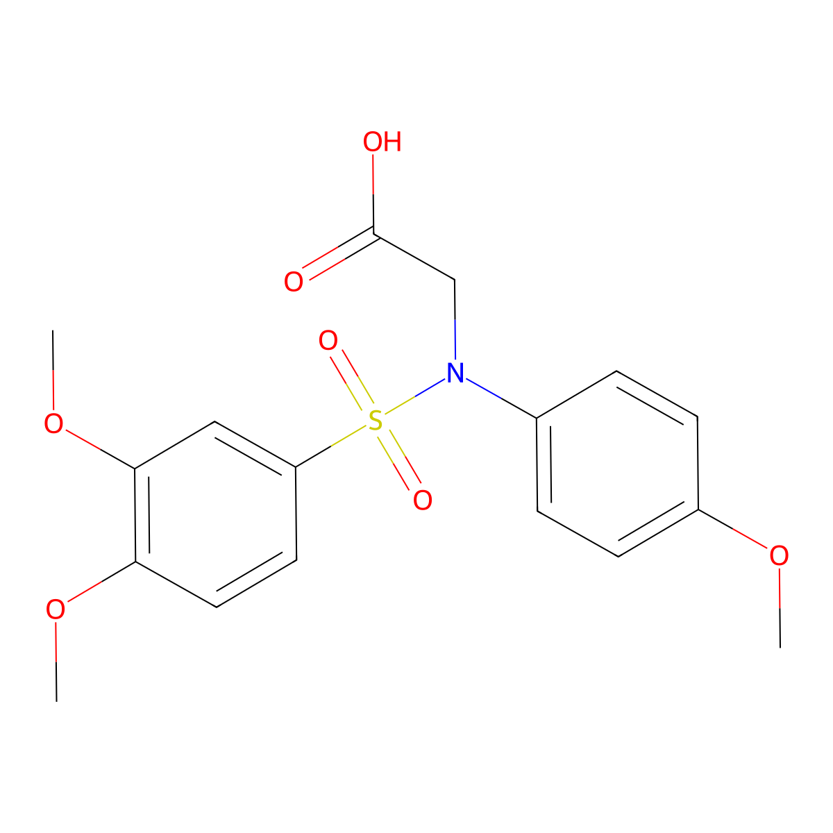 N-[(3,4-dimethoxyphenyl)sulfonyl]-N-(4-methoxyphenyl)glycine molecular structure, CAS 381714-42-7