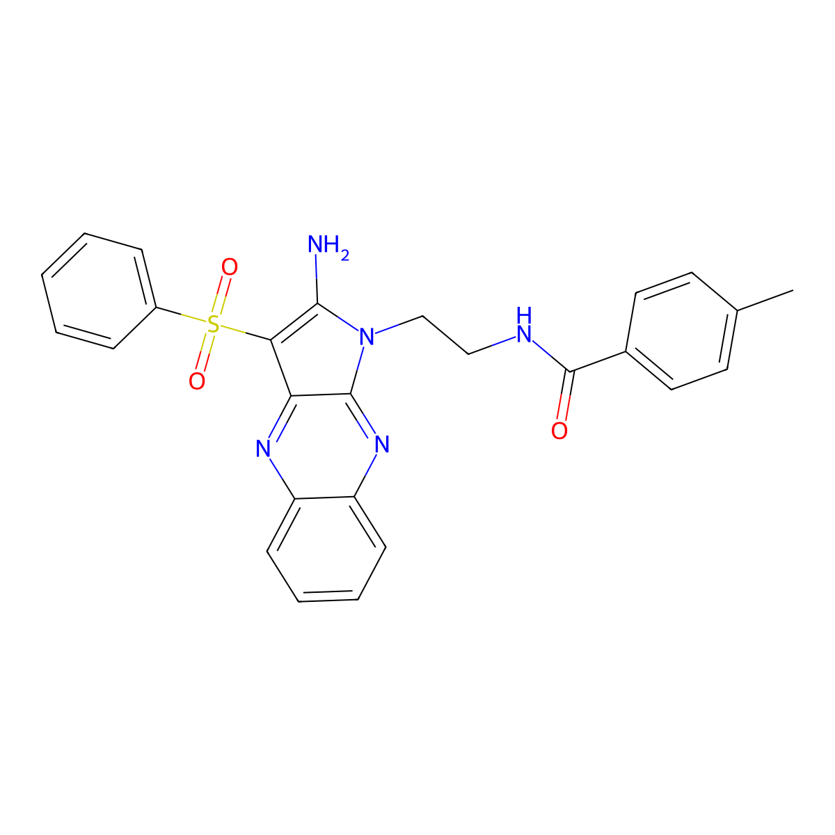 N-(2-(2-Amino-3-(phenylsulfonyl)-1H-pyrrolo[2,3-b]quinoxalin-1-yl)ethyl)-4-methylbenzamide molecular structure, CAS 381714-44-9