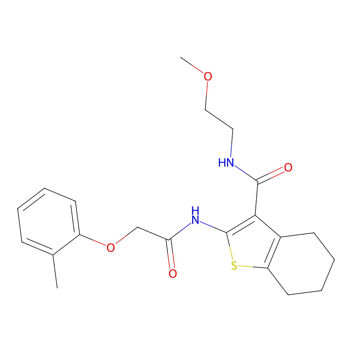 N-(2-methoxyethyl)-2-[2-(2-methylphenoxy)acetamido]-4,5,6,7-tetrahydro-1-benzothiophene-3-carboxamide molecular structure, CAS 381714-65-4