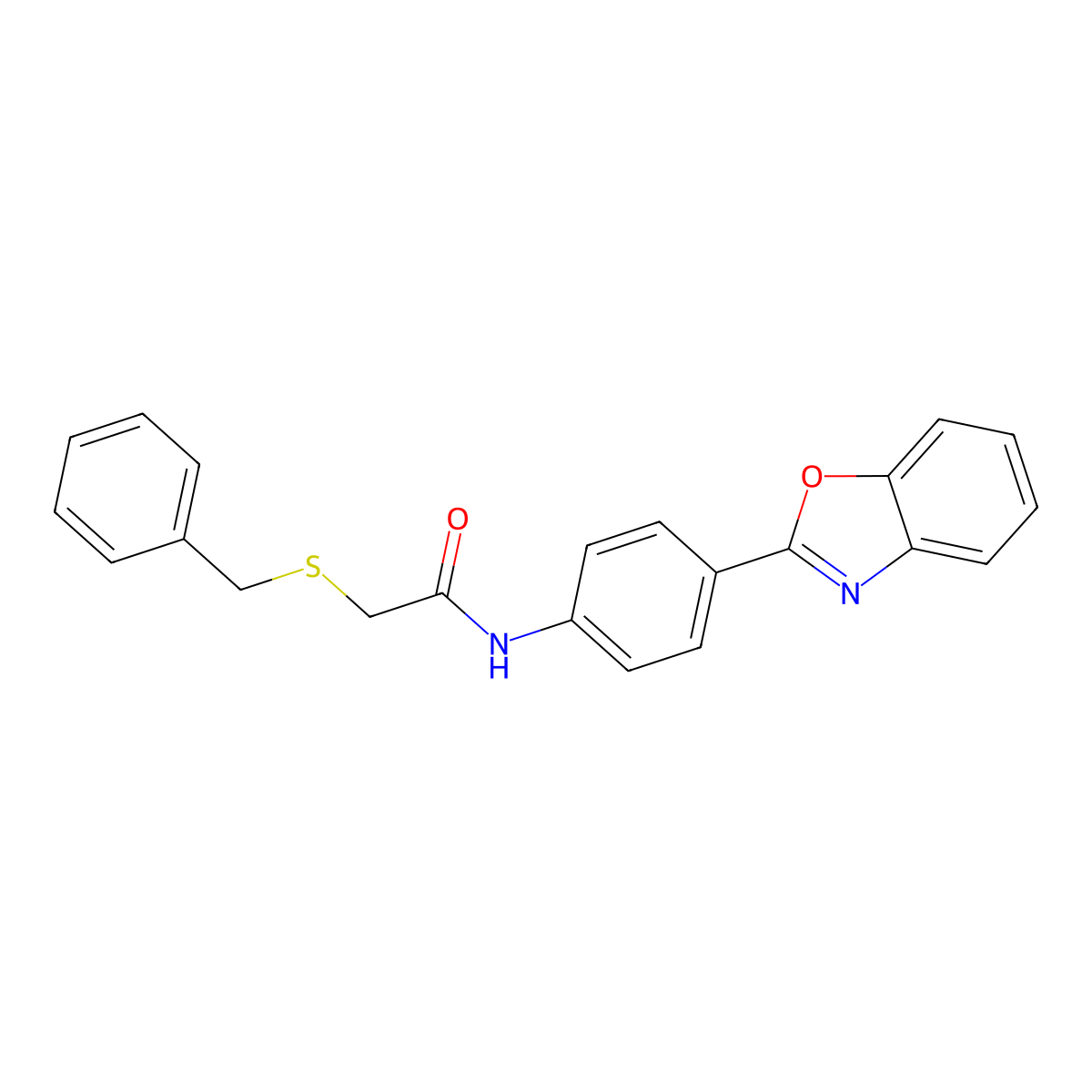 N-(4-(benzo[d]oxazol-2-yl)phenyl)-2-(benzylthio)acetamide molecular structure, CAS 381714-74-5