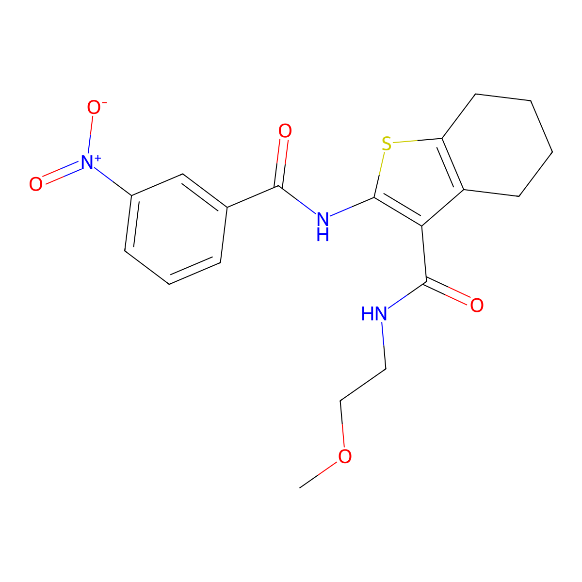 N-(2-methoxyethyl)-2-[(3-nitrobenzoyl)amino]-4,5,6,7-tetrahydro-1-benzothiophene-3-carboxamide molecular structure, CAS 381714-85-8