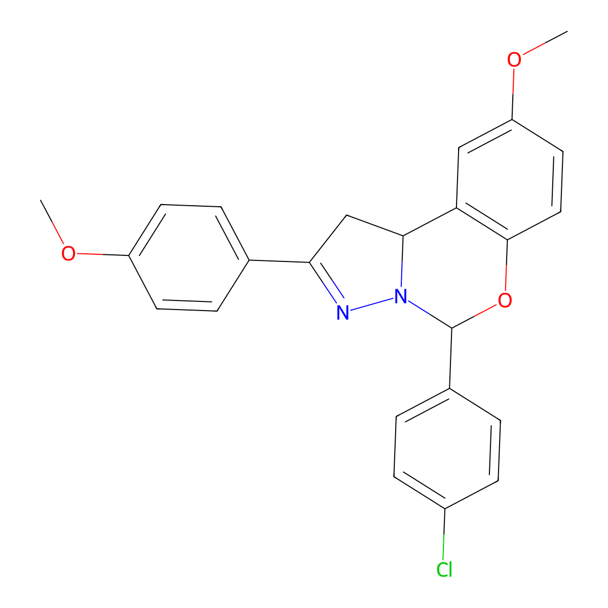 5-(4-Chlorophenyl)-9-methoxy-2-(4-methoxyphenyl)-1,10b-dihydropyrazolo[1,5-c][1,3]benzoxazine molecular structure, CAS 381714-92-7