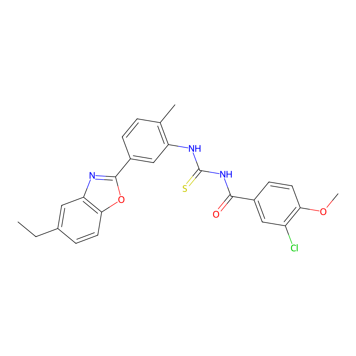 3-chloro-N-[[5-(5-ethyl-1,3-benzoxazol-2-yl)-2-methylphenyl]carbamothioyl]-4-methoxybenzamide molecular structure, CAS 381715-89-5