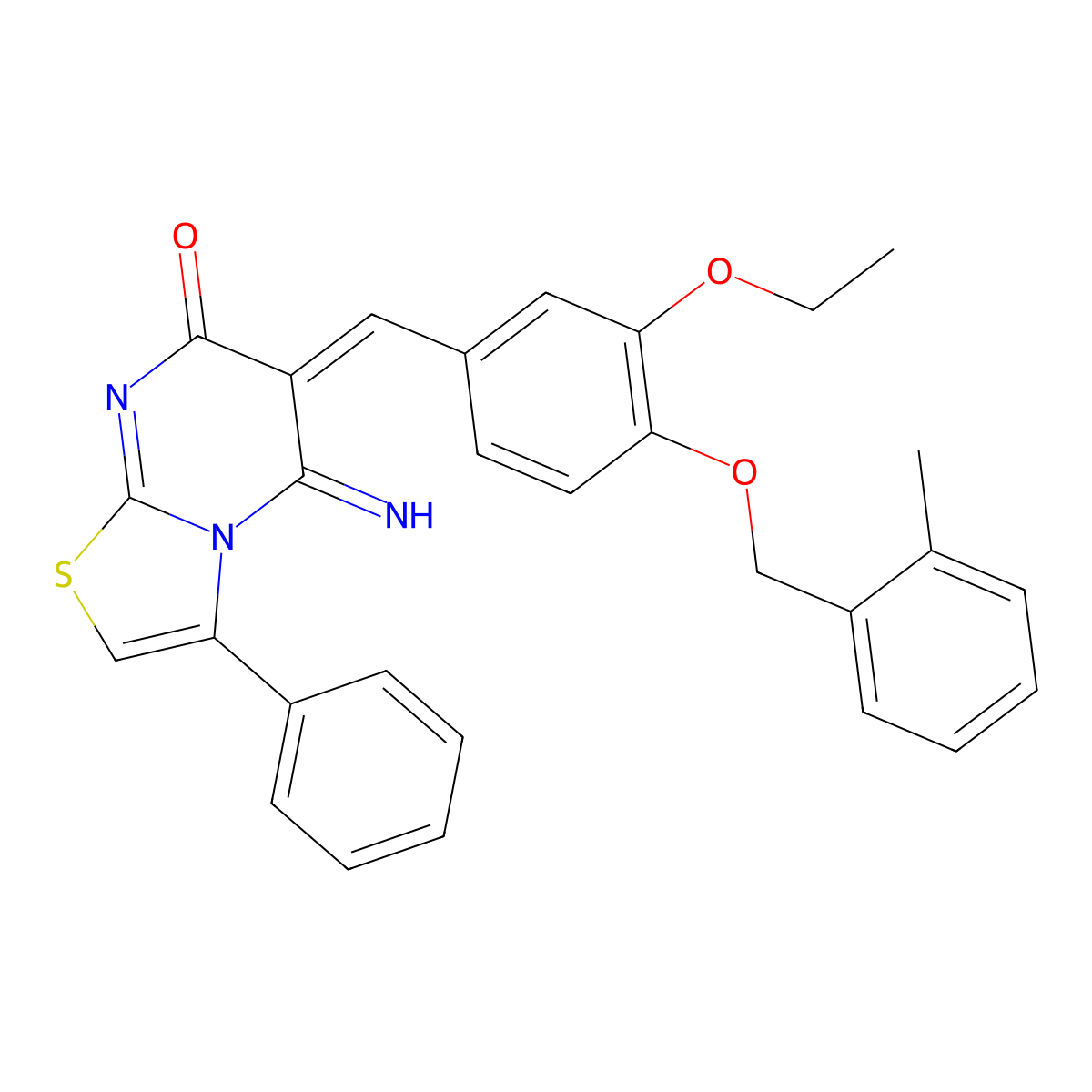 6-[[3-Ethoxy-4-[(2-methylphenyl)methoxy]phenyl]methylene]-5,6-dihydro-5-imino-3-phenyl-7H-thiazolo[3,2-a]pyrimidin-7-one molecular structure, CAS 381716-28-5