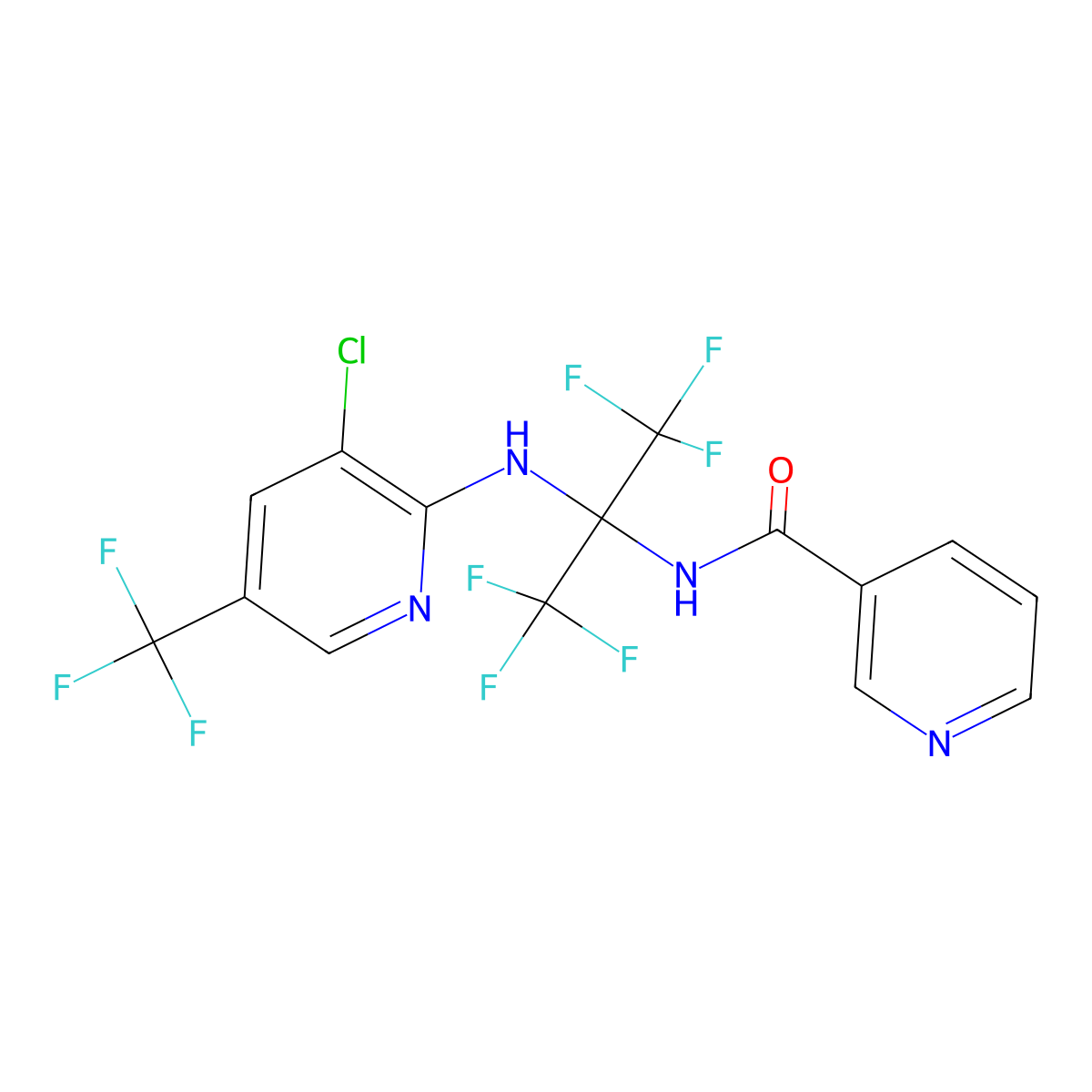 N-[2-[[3-chloro-5-(trifluoromethyl)pyridin-2-yl]amino]-1,1,1,3,3,3-hexafluoropropan-2-yl]pyridine-3-carboxamide molecular structure, CAS 381716-55-8