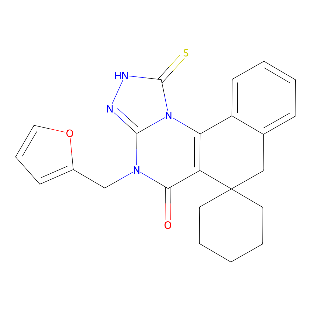 4-(furan-2-ylmethyl)-1-mercapto-4H-spiro[benzo[h][1,2,4]triazolo[4,3-a]quinazoline-6,1'-cyclohexan]-5(7H)-one molecular structure, CAS 381717-06-2