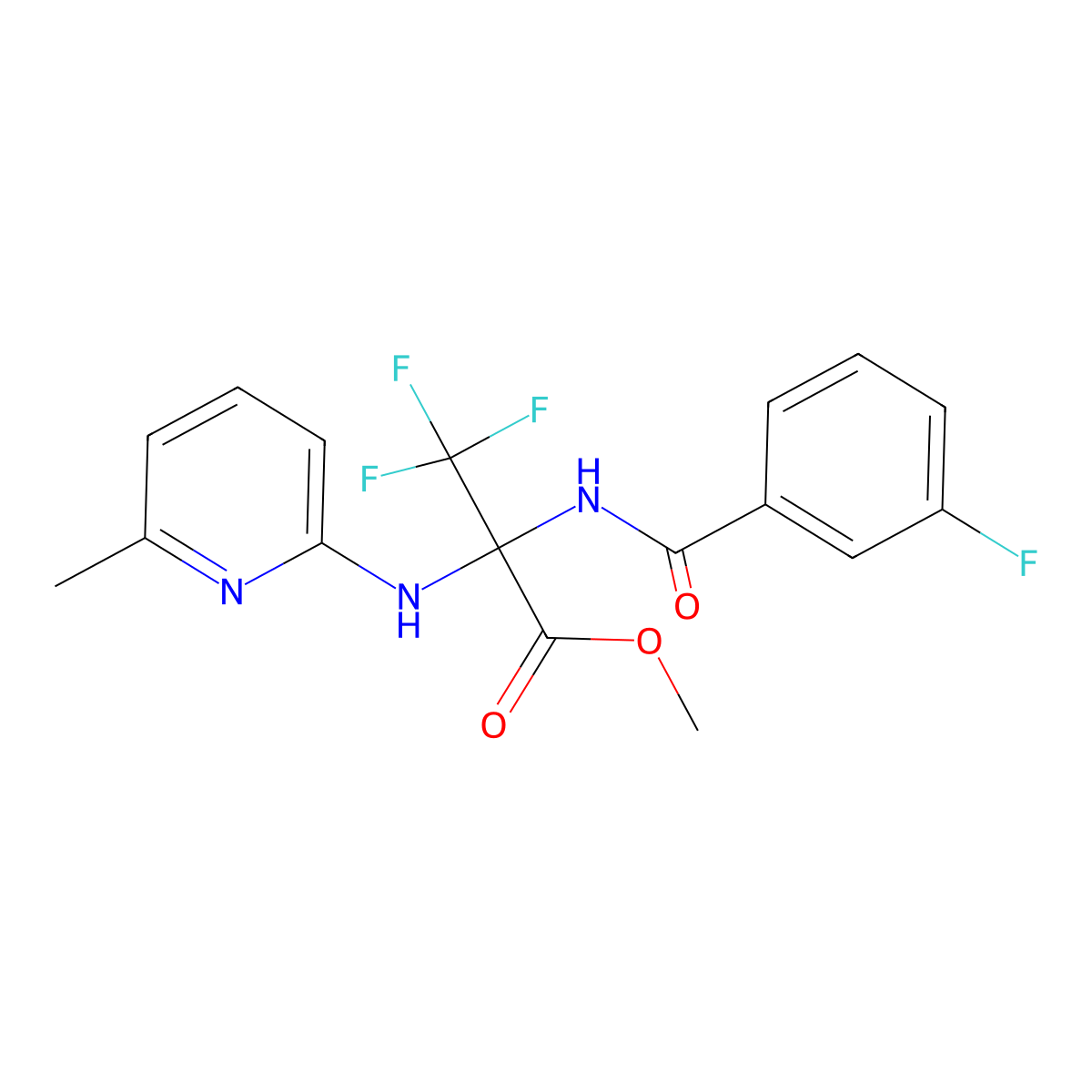 Methyl 3,3,3-trifluoro-2-[(3-fluorobenzoyl)amino]-2-[(6-methyl-2-pyridinyl)amino]propanoate molecular structure, CAS 381717-31-3