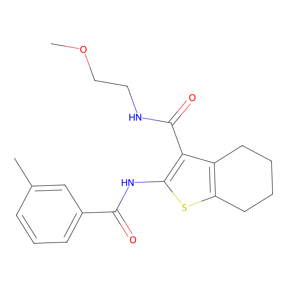 N-(2-methoxyethyl)-2-{[(3-methylphenyl)carbonyl]amino}-4,5,6,7-tetrahydro-1-benzothiophene-3-carboxamide molecular structure, CAS 381717-33-5