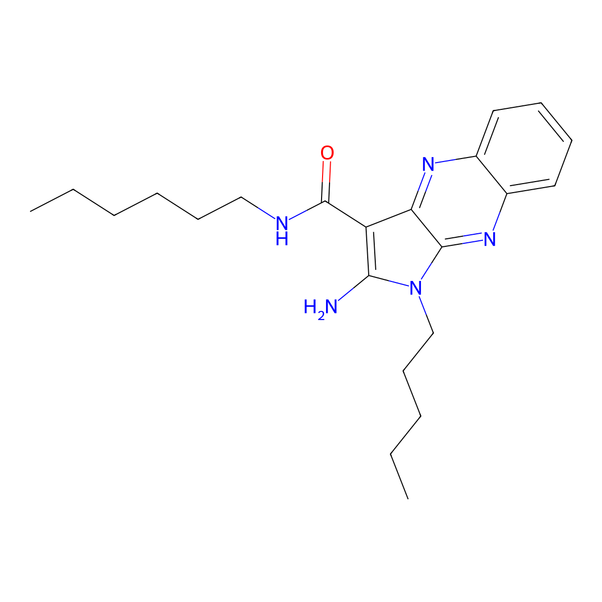 2-amino-N-hexyl-1-pentyl-1H-pyrrolo[2,3-b]quinoxaline-3-carboxamide molecular structure, CAS 381717-88-0