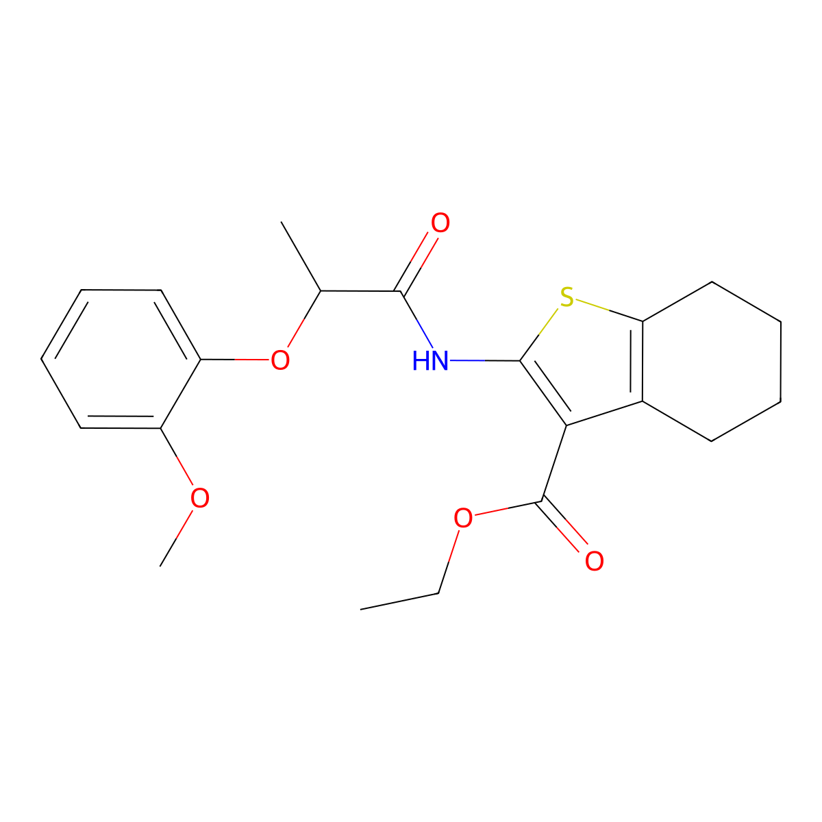 Ethyl 2-{[2-(2-methoxyphenoxy)propanoyl]amino}-4,5,6,7-tetrahydro-1-benzothiophene-3-carboxylate molecular structure, CAS 381717-93-7